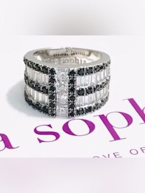 2/$25 Lia Sophia Surge Blue/Clear Cubic Zirconia & Crystals Silver Ring 9